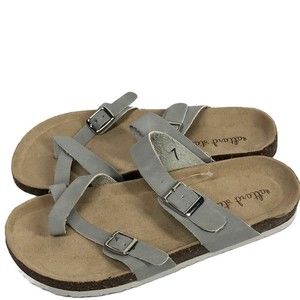 New Altar'd State Sandals Size 7 Grey Tan Strap Slip On Comfort Boho NWT